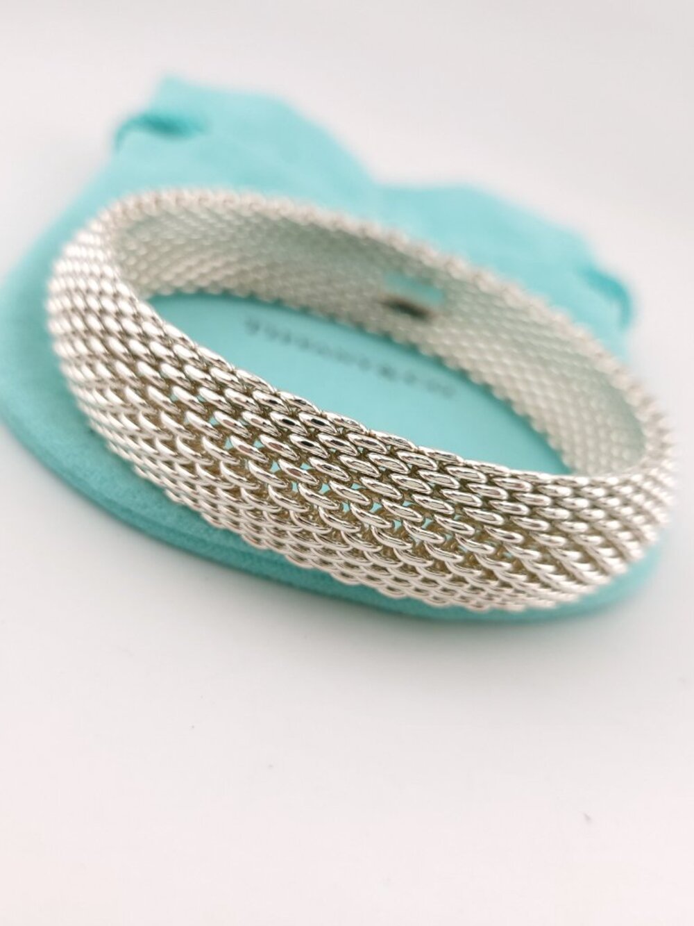 Tiffany & Co. Sterling Silver 16'mm Wide Somerset Mesh 7.5" Inch Bracelet